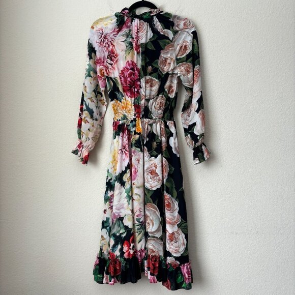 Dolce & Gabbana Silk Mixed Floral Print Long Sleeve Midi Dress - Picture 12 of 16